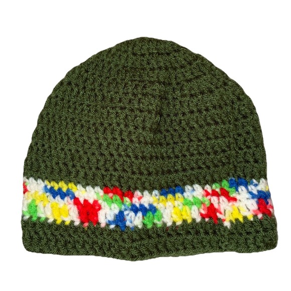Beanie Hat‎ Women's OS Green White Crochet Handmade Flower NEW - Picture 2 of 4